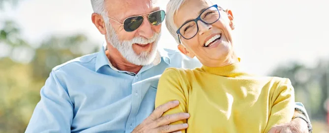Senior couple enjoying time outdoors at Rose Arbor Village, highlighting independent living in Natomas, North Sacramento